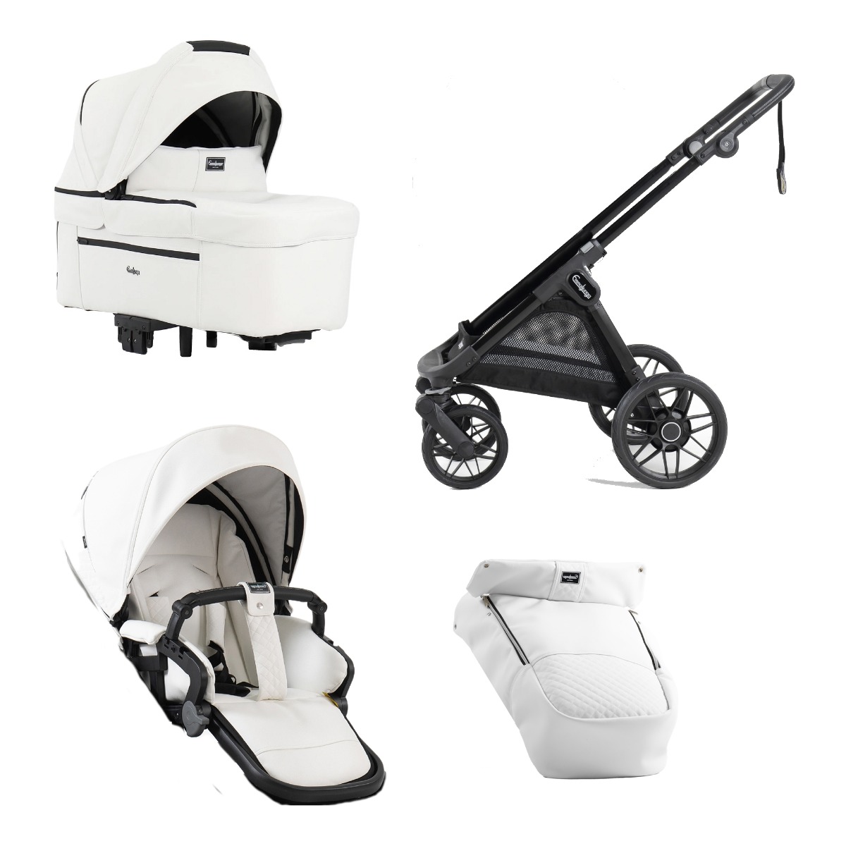 Emmaljunga Sento Pro White Leatherette vankrikomplekt