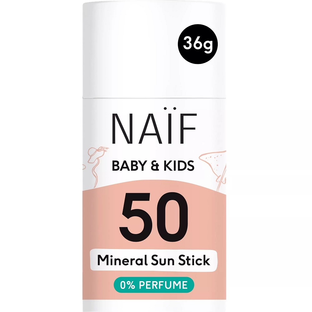 Naif mineraalne päikesekaitsepulk beebidele ja lastele (lõhnaainevaba) SPF50