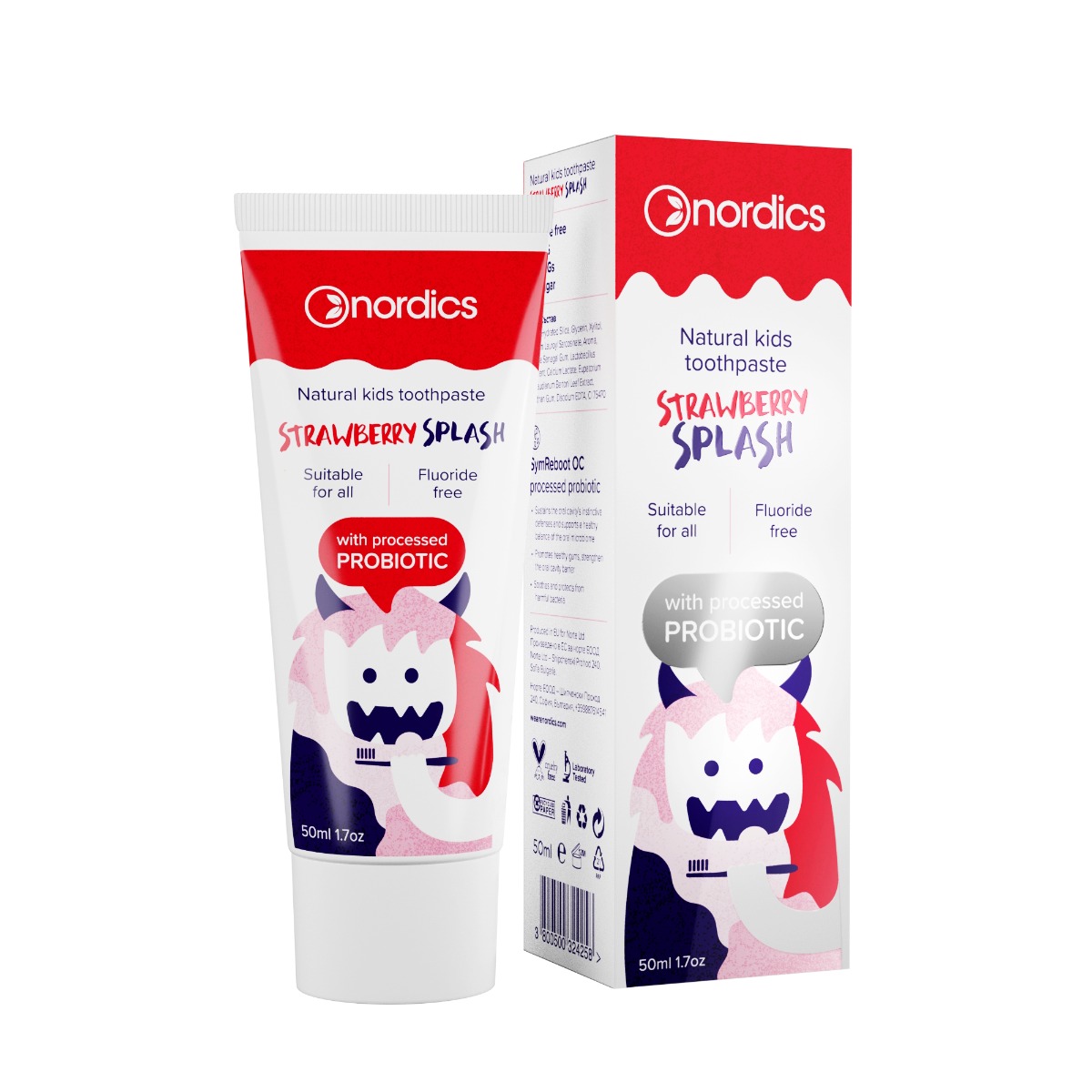 Nordics maasikamaitseline fluoriidivaba probiootikumidega hambapasta lastele 50ml